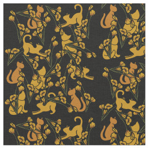 Flower Garden Cats Orange Tabby Cat Fabric