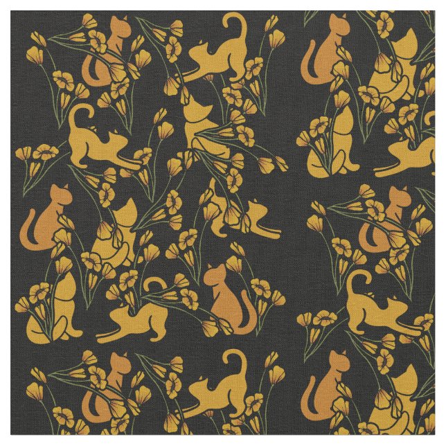 Flower Garden Cats Orange Tabby Cat Fabric (Close Up)