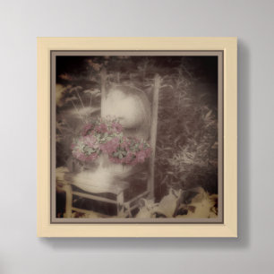 Flower Garden Chair Partial Vintage Framed Art