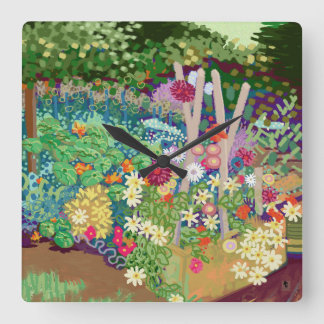 Flower Garden digital art print Square Wall Clock