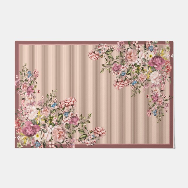 Flower Garden Doormat, Pink Flower Welcome  Doormat (Front)