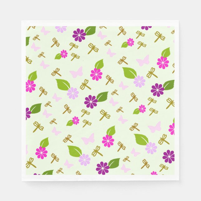 Flower Garden Dragonfly Paper Napkins Tableware (Front)