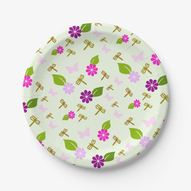 Flower Garden Dragonfly Paper Plates Tableware (Front)