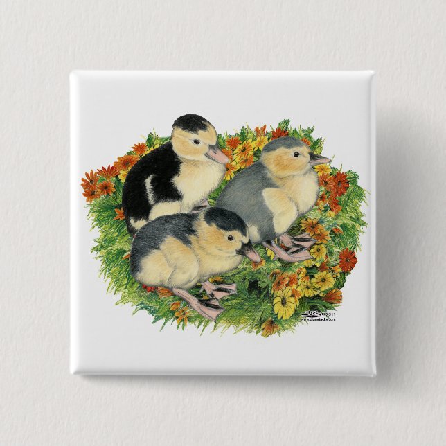 Flower Garden Ducklings Button (Front)