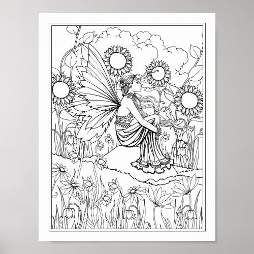 Flower Garden Fairy Fantasy Art Coloring Poster