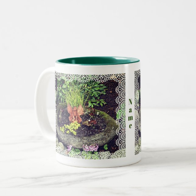 Flower Garden Fairy Personalized Two-Tone Coffee Mug (Front Left)