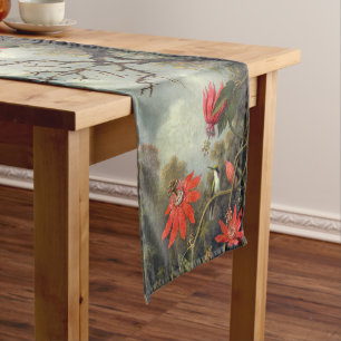 Flower Garden Floral Green Coral Short Table Runner
