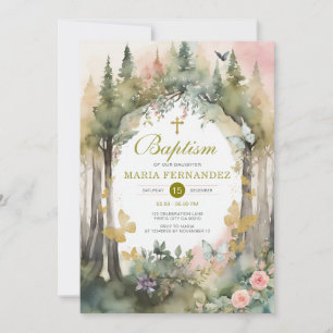 Flower Garden Greenery Floral Baptism Invitation