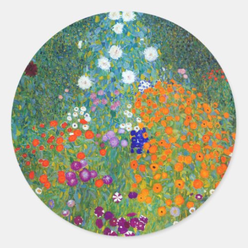 Flower Garden Gustav Klimt Classic Round Sticker