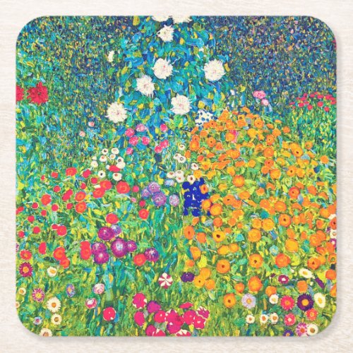 Flower Garden Gustav Klimt Square Paper Coaster