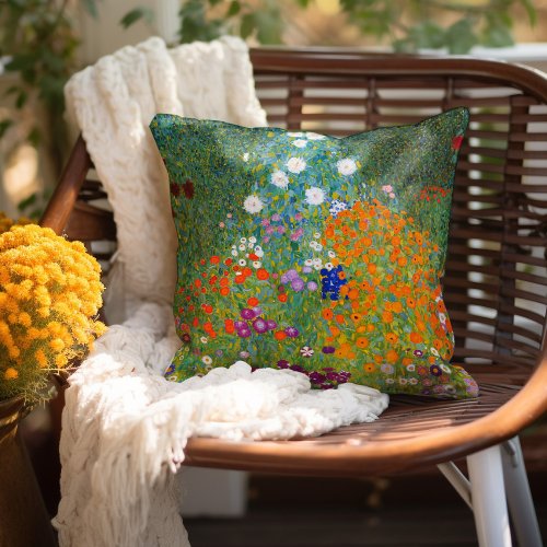 Flower Garden  Gustav Klimt Throw Pillow