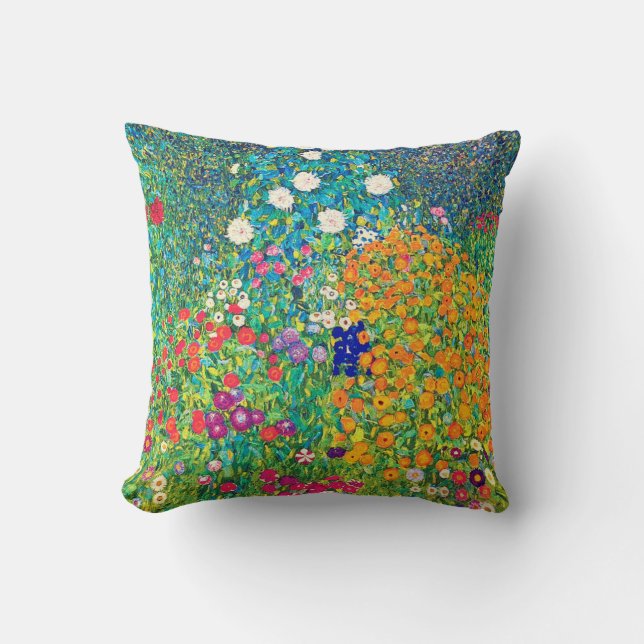 Flower Garden, Gustav Klimt Throw Pillow (Front)