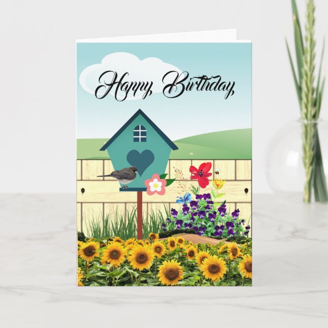 Flower Garden Happy Birthday Greeting Card (Front)