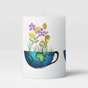 Flower Garden in a Tea Cup World Pillar Candle