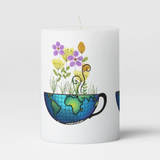 Flower Garden in a Tea Cup World Pillar Candle