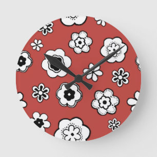 Flower Garden in Misty Tomato Red Round Clock