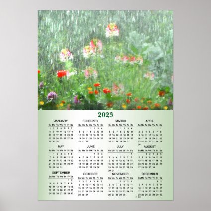 Flower Garden in Rain 2023 Floral Calendar Poster