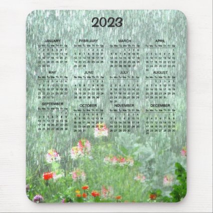 Flower Garden in Rain 2023 Green Floral Calendar  