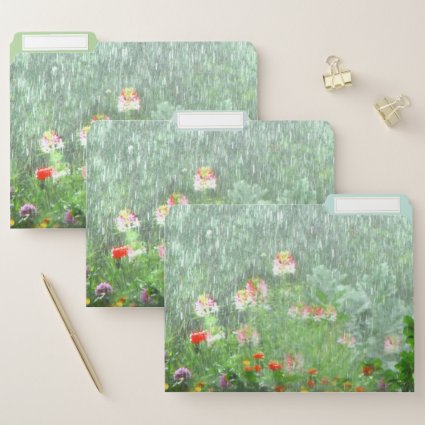 Flower Garden in Rain Green Floral File Folder Set