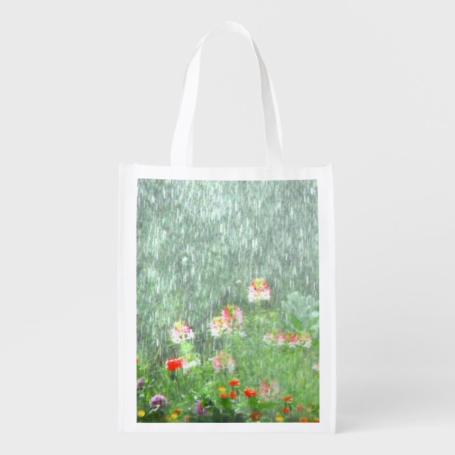 Flower Garden in Rain Reusable Grocery Bag
