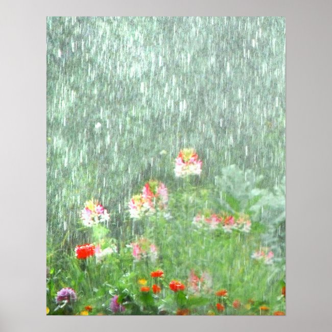 Flower Garden in the Rain Poster