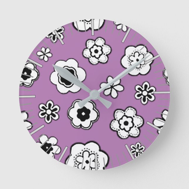 Flower Garden in Wild Orchid Round Clock (Front)
