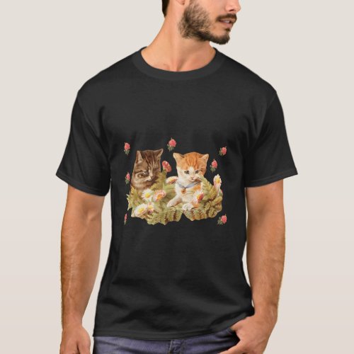 Flower Garden Kitten Pattern Cottagecore Cat T_Shirt
