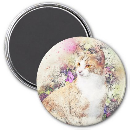 Flower Garden Kitty | Abstract | Watercolor Magnet