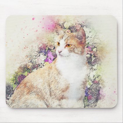 Flower Garden Kitty | Abstract | Watercolor Mouse Pad