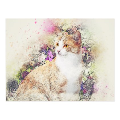 Flower Garden Kitty | Abstract | Watercolor Postcard