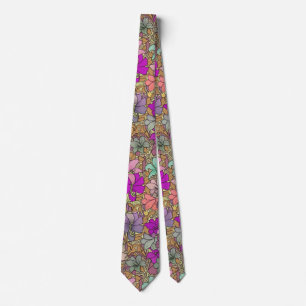 Flower Garden Lavender Teal Floral Pattern Neck Tie