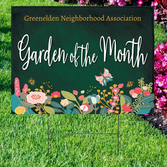 Flower Garden Neighborhood Award Sign (Garden of the month yard sign. Floral modern design with butterfly. Add your group name. )