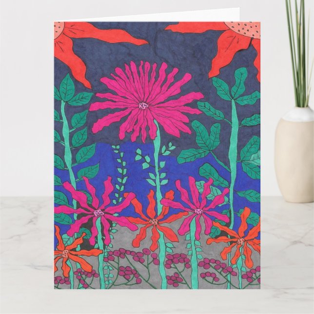 Flower Garden Night Scene  Card (Front)