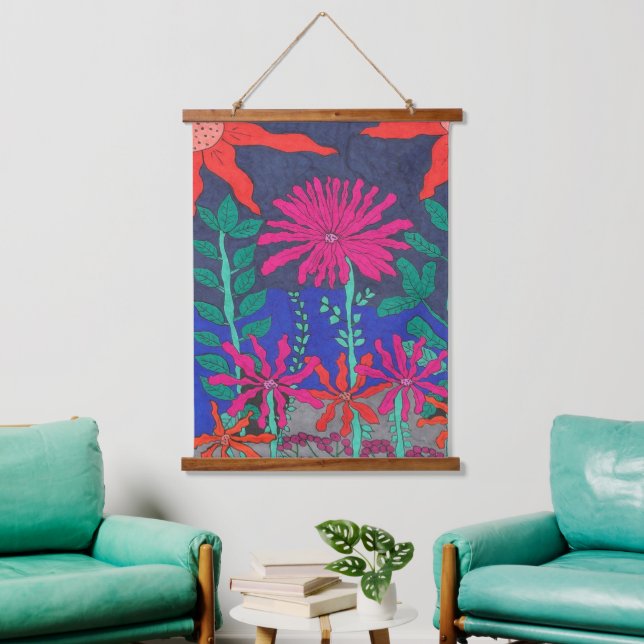 Flower Garden Night Scene  Hanging Tapestry (Living Room)