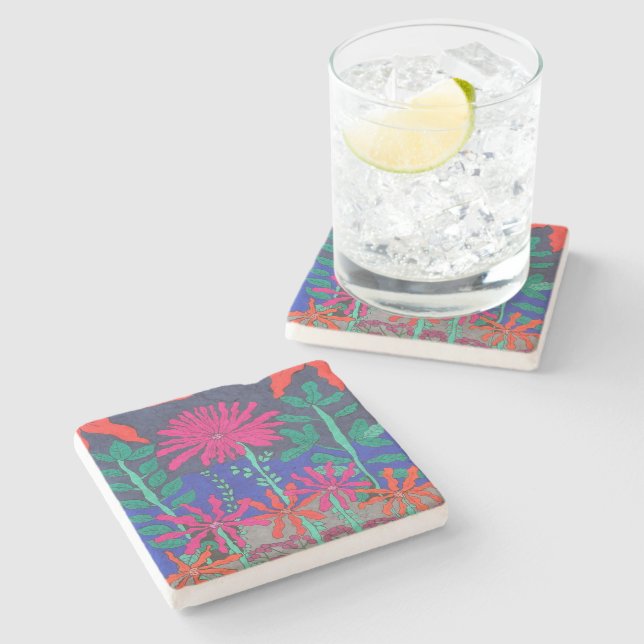 Flower Garden Night Scene  Stone Coaster (Side)
