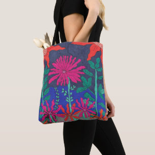 Flower Garden Night Scene Tote Bag
