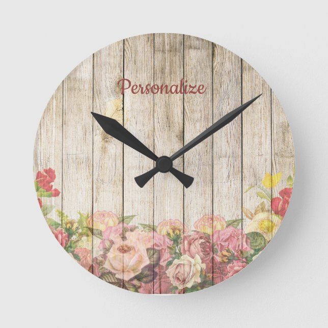 Flower Garden Outdoor Patio Wood Fence Personalize Round Clock (Front)