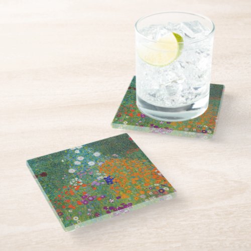 Flower Garden Painting Gustav Klimt Glass Coaster