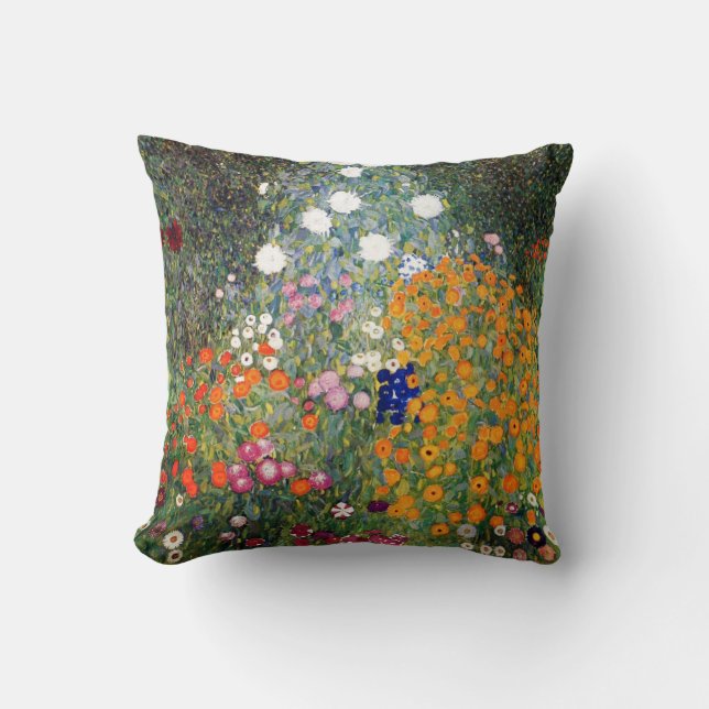 Flower garden painting Gustav Klimt Throw Pillow (Front)