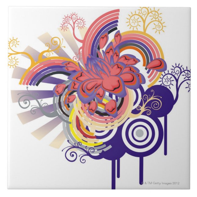 Flower Garden Pattern Ceramic Tile (Front)