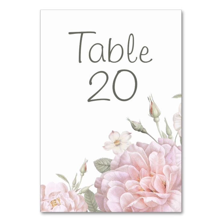 Flower Garden Pink Roses Wedding Table Number | Zazzle