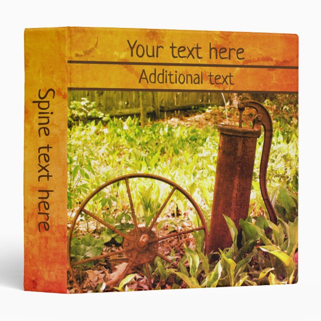 Flower Garden Rusty Wheel And Pump Personalized 3 Ring Binder (Front/Spine)