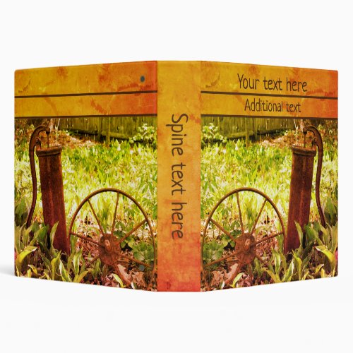 Flower Garden Rusty Wheel And Pump Personalized 3 Ring Binder