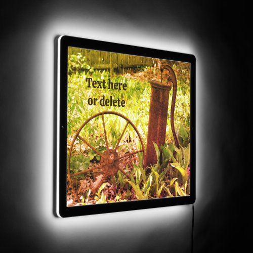 Flower Garden Rusty Wheel And Pump Personalized LED Sign