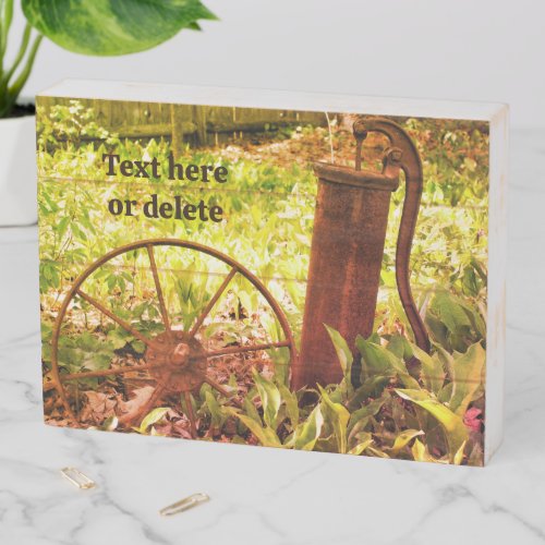 Flower Garden Rusty Wheel And Pump Personalized Wooden Box Sign