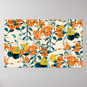 Flower Garden. Small Cute Florals and Branches Swe Poster