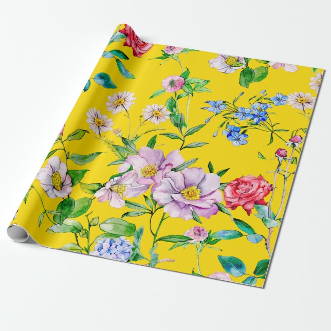 Flower garden watercolor illustration patternpatte wrapping paper (Unrolled)