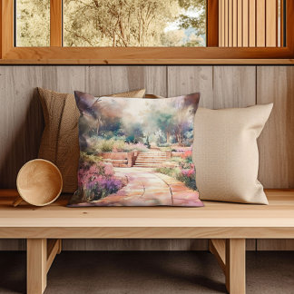 Flower Garden Watercolor Throw Pillow