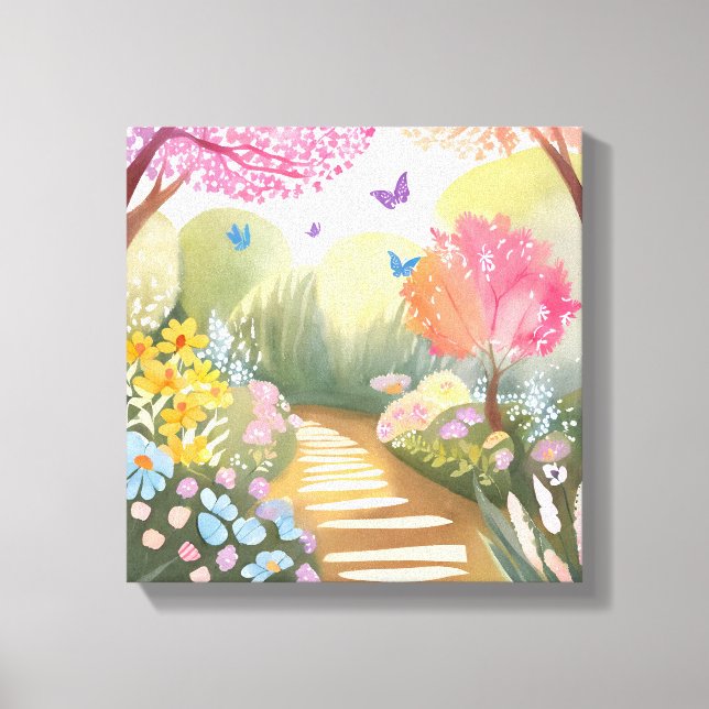 Flower Garden | Whimsical Watercolor Painting Canvas Print (Front)