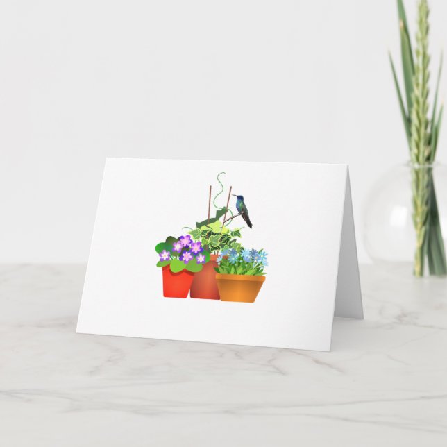 Flower Garden with Hummingbird Blank Inside Note Card (Front)